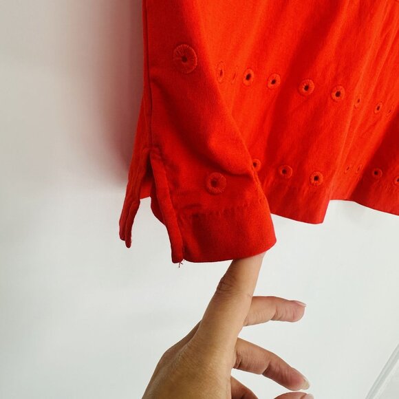J.Crew Red V-Neck Eyelet Cap Sleeve Embroidered Cotton T-Shirt Blouse Top XS - Picture 7 of 10